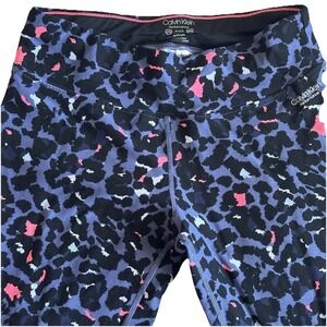 Calvin Klein Leopard Leggings Womens XS Black Cropped‎ Leg Animal Print Stretch